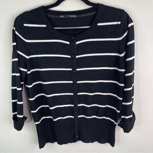Maurices Black and White Striped Cardigan Sweater Three Quarter Sleeve Size XL